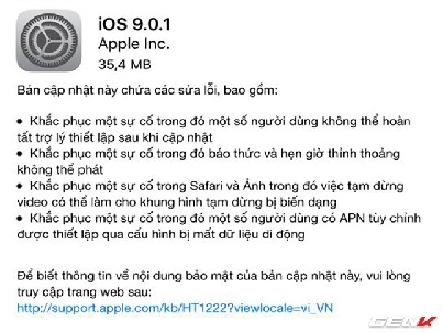 Apple cập nhật bản vá iOS 9.0.1 dung lượng siêu nhẹ